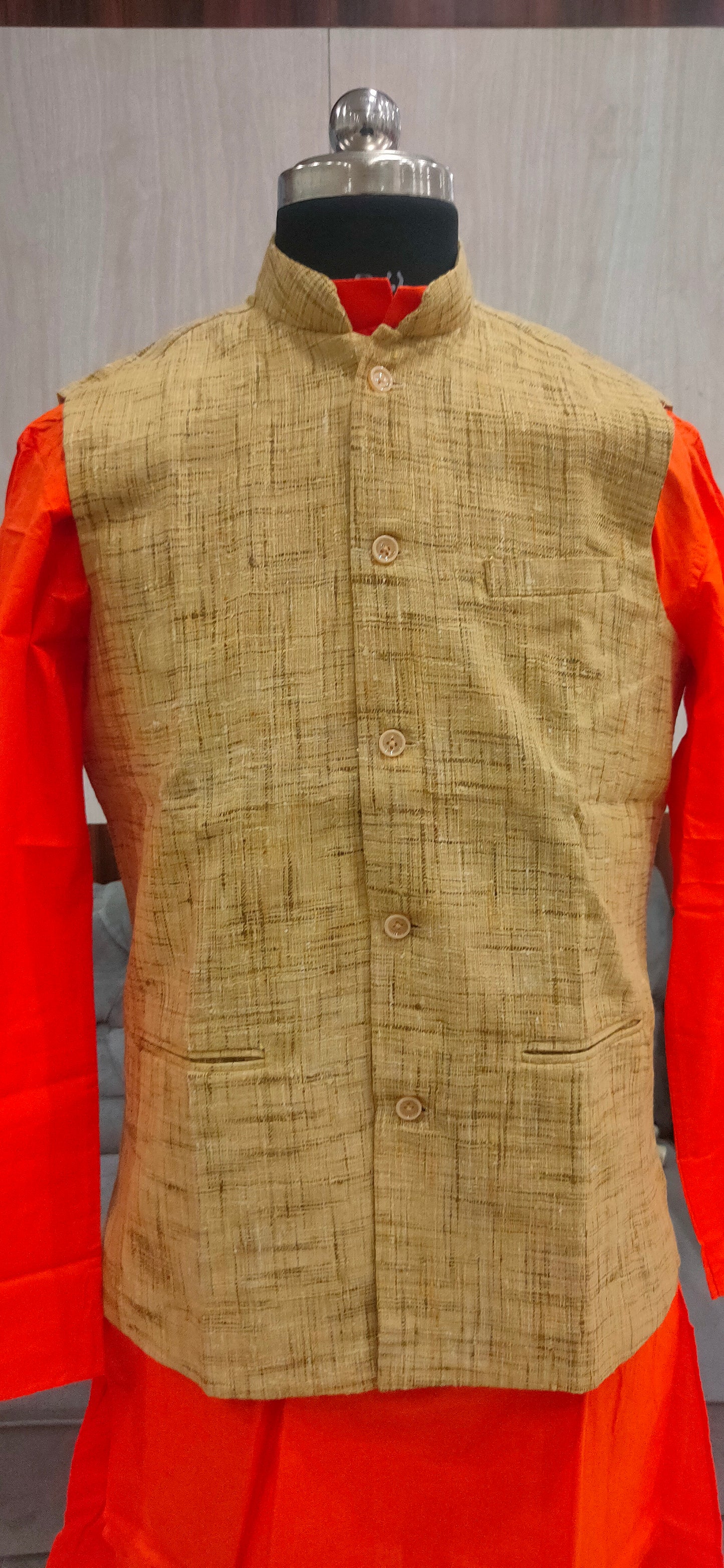 Khadi Nehru Jacket (Light Brown)