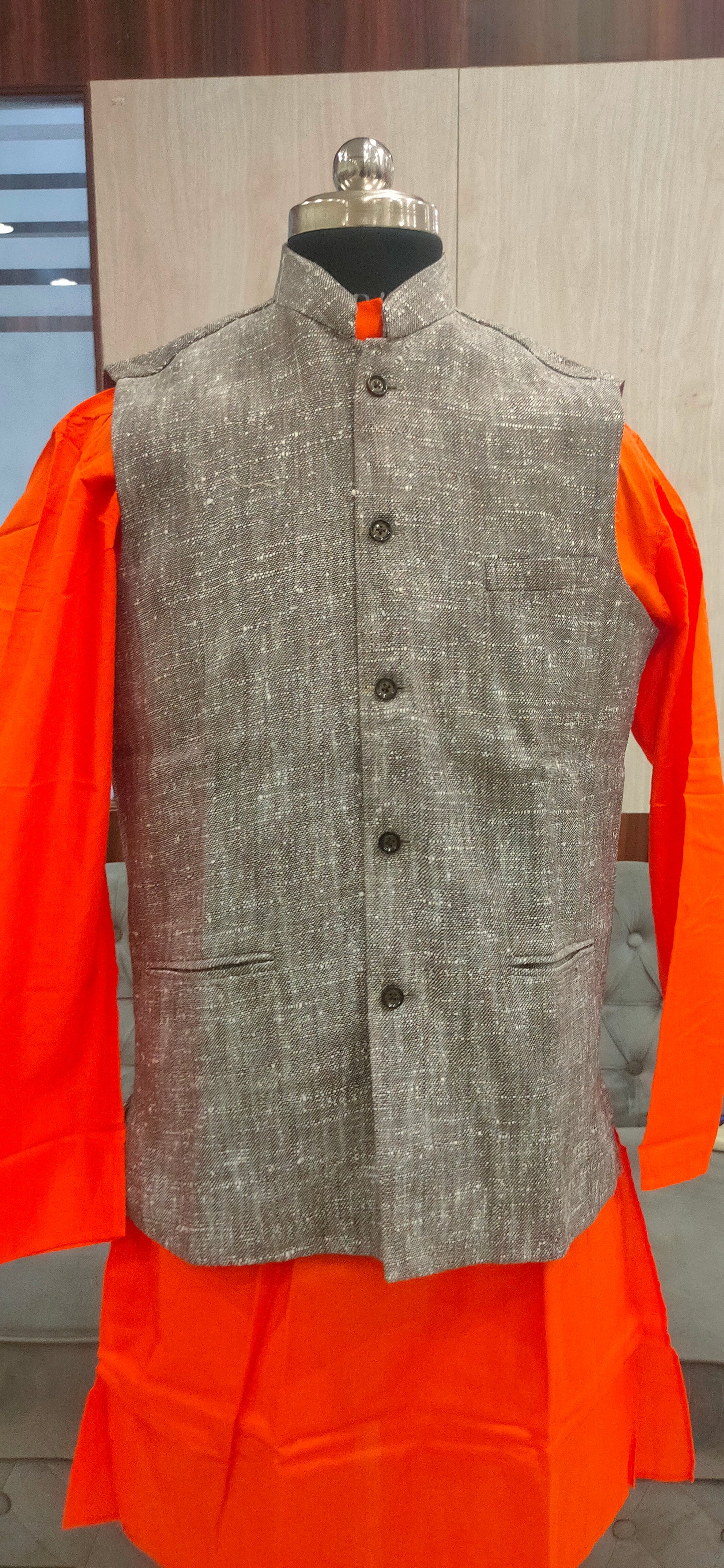 Khadi Nehru Jacket (Dark Grey)