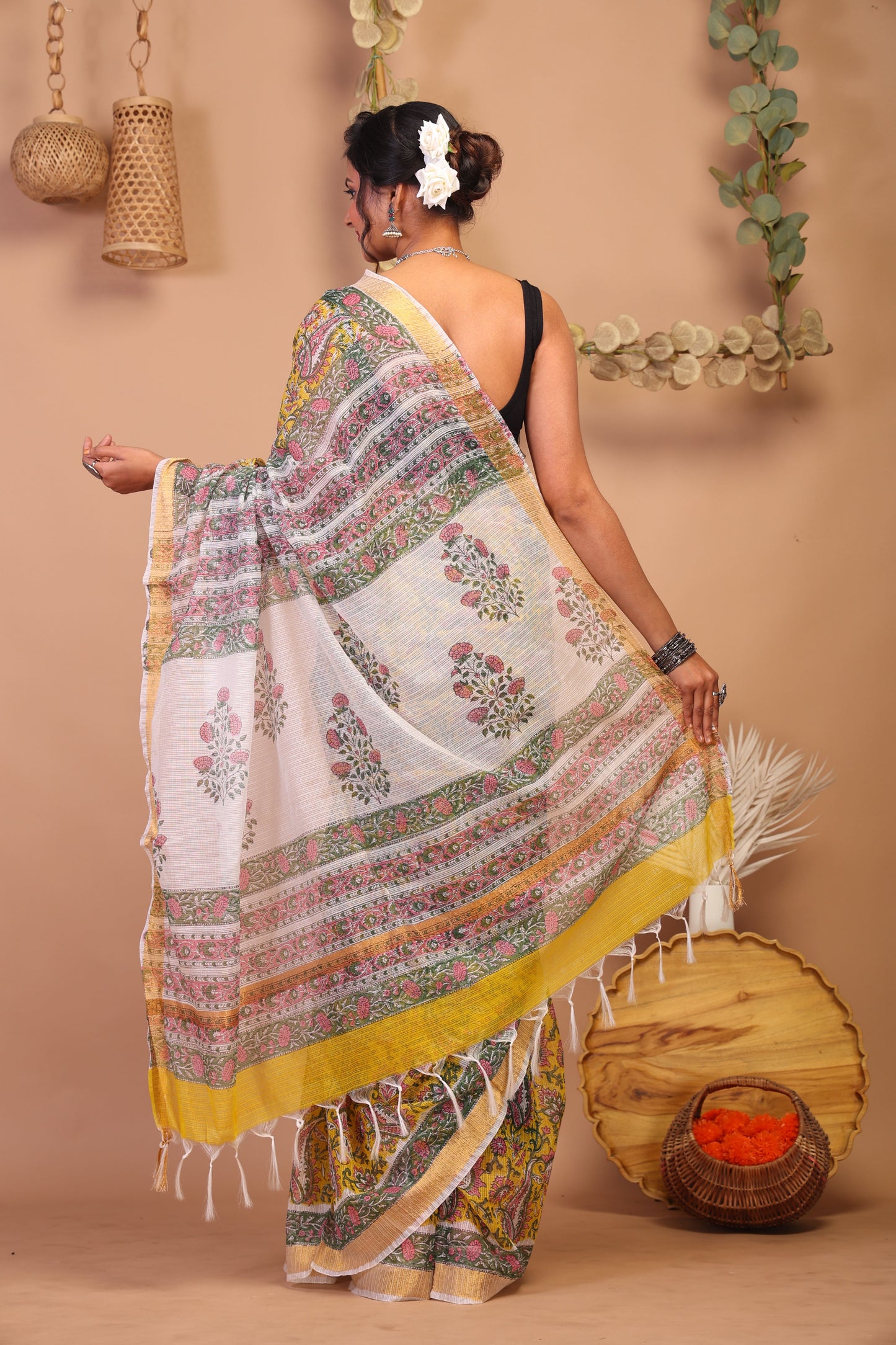 Anuttara Bhagalpuri Multicolor Kota Cotton Hand Block Saree with Blouse_AFS1010-FS