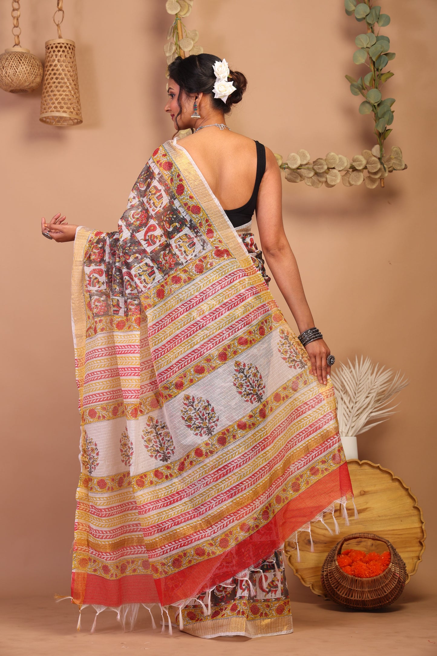 Anuttara Bhagalpuri Multicolor Kota Cotton Hand Block Saree with Blouse_AFS1018-FS