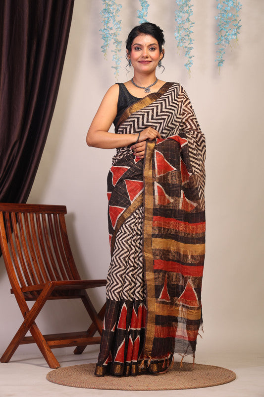 Anuttara Bhagalpuri Multicolor Cotton Silk Zig-Zag/Geometric Saree with Unstitched Blouse_AFS1035-FS