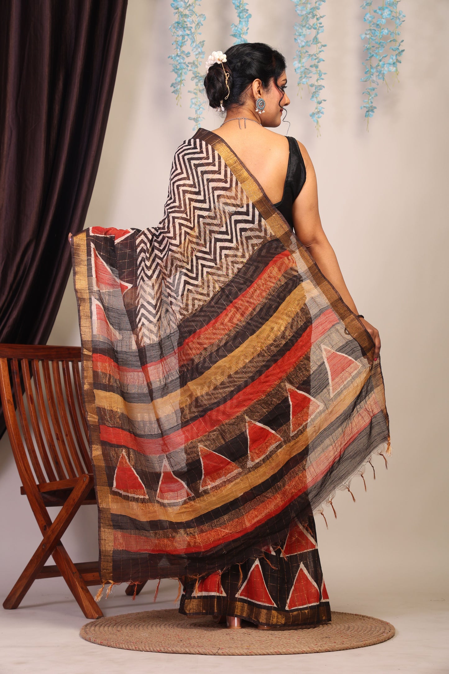 Anuttara Bhagalpuri Multicolor Cotton Silk Zig-Zag/Geometric Saree with Unstitched Blouse_AFS1035-FS
