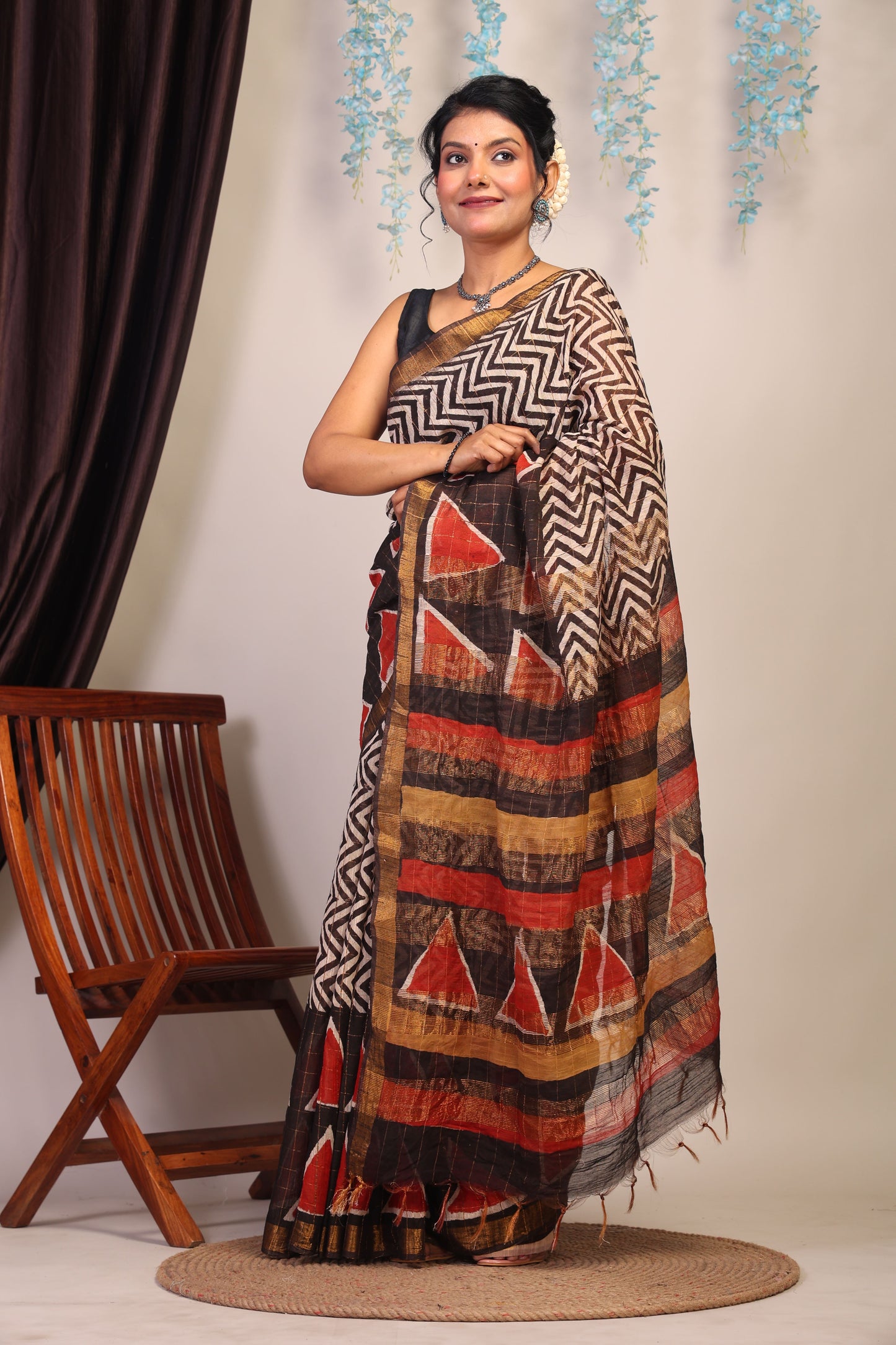 Anuttara Bhagalpuri Multicolor Cotton Silk Zig-Zag/Geometric Saree with Unstitched Blouse_AFS1035-FS