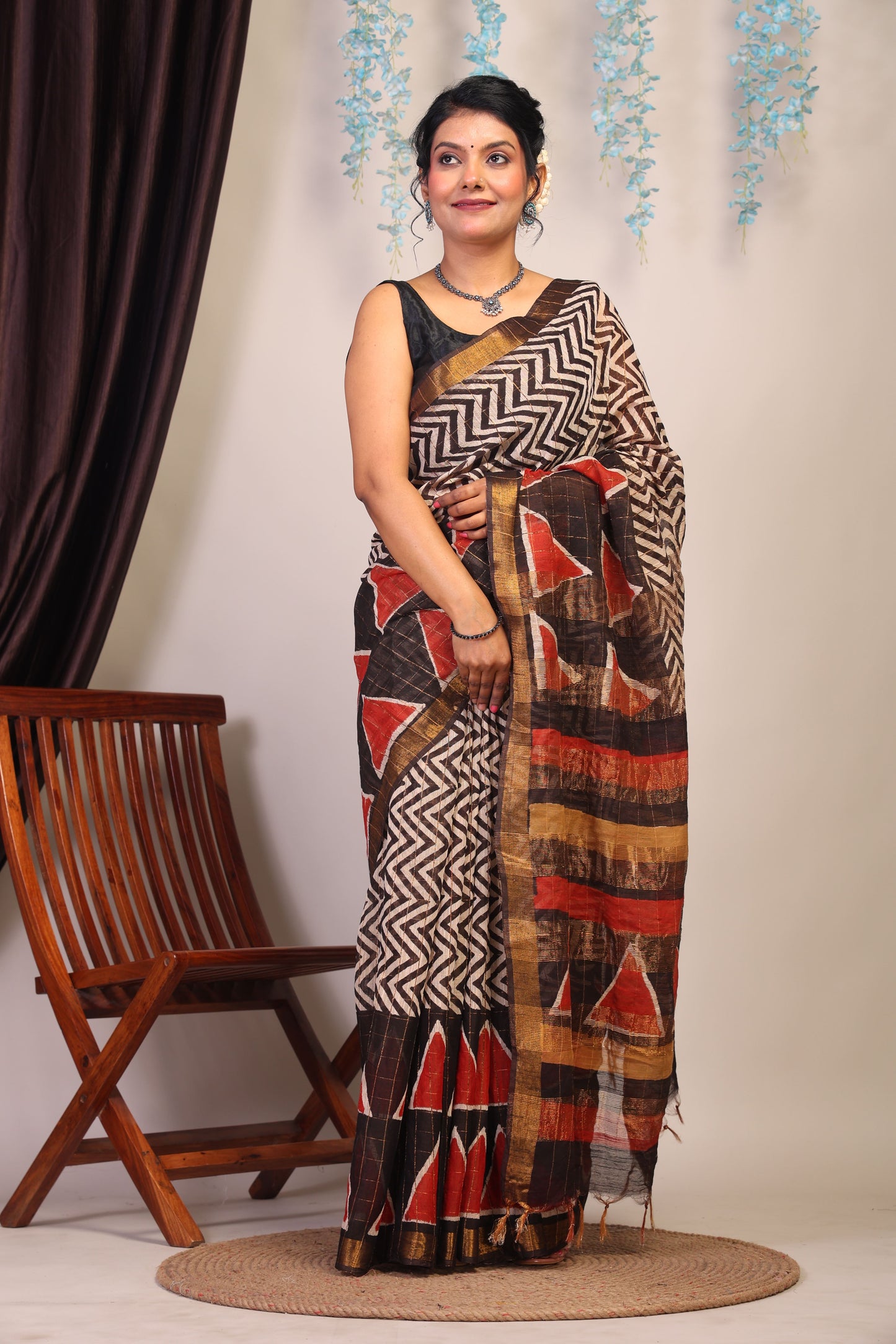 Anuttara Bhagalpuri Multicolor Cotton Silk Zig-Zag/Geometric Saree with Unstitched Blouse_AFS1035-FS