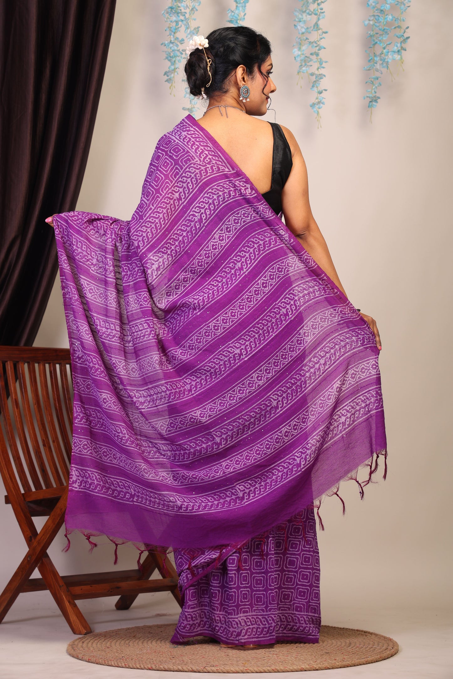 Anuttara Bhagalpuri Purple Cotton Silk Geometric Saree with Unstitched Blouse_AFS1074-FS