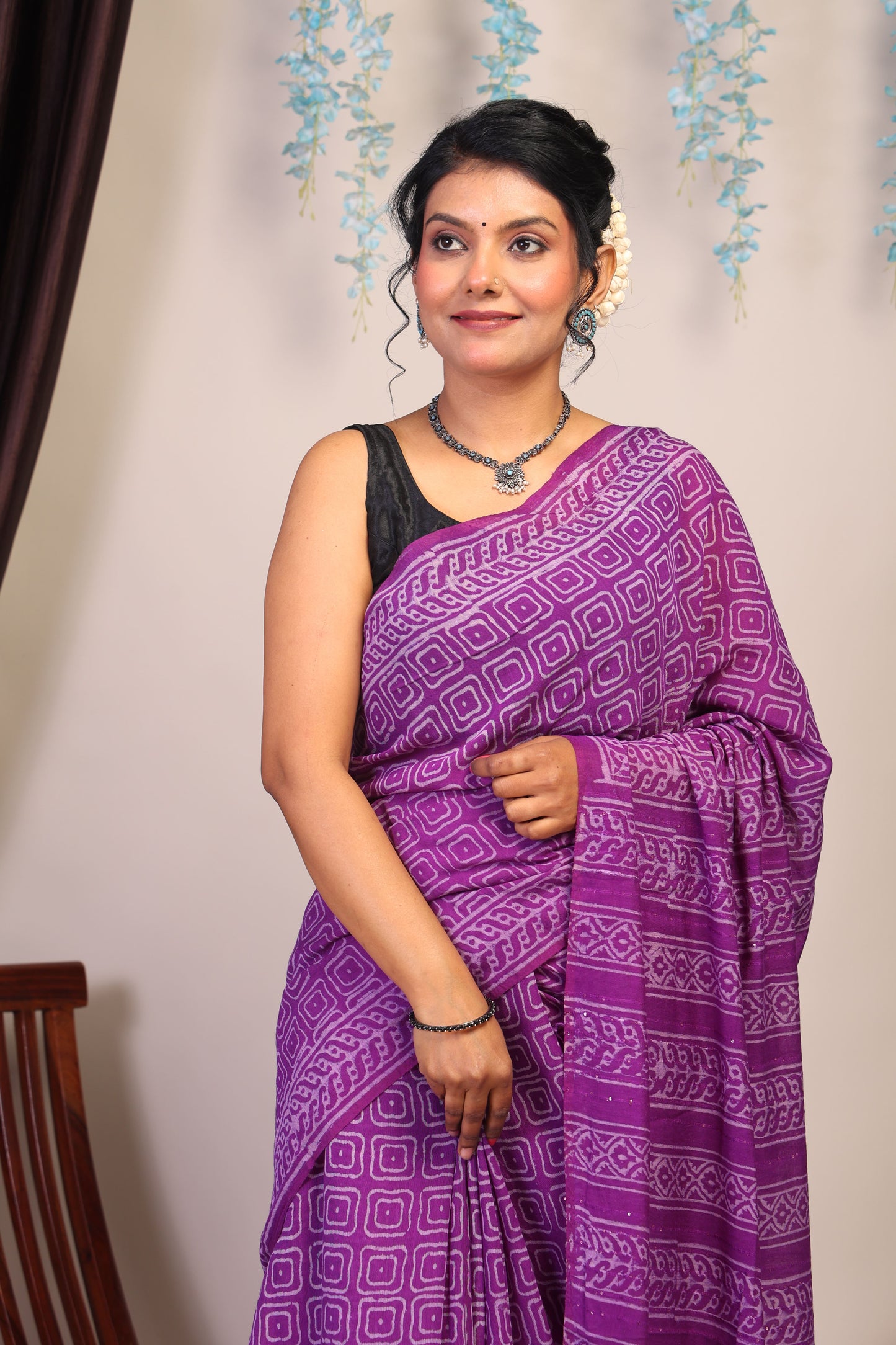Anuttara Bhagalpuri Purple Cotton Silk Geometric Saree with Unstitched Blouse_AFS1074-FS