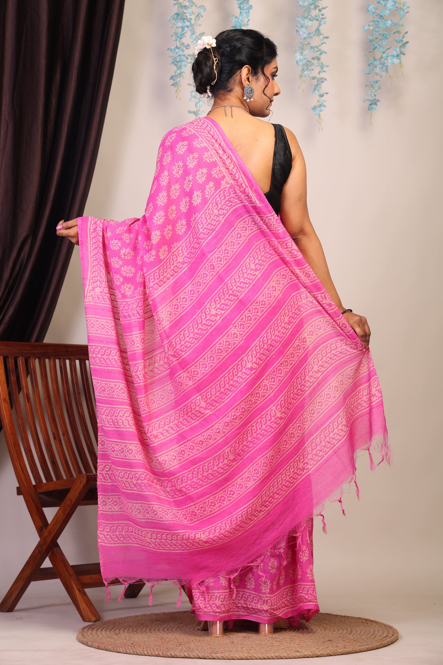 Anuttara Bhagalpuri Pink Cotton Silk Floral Saree with Unstitched Blouse_AFS1077-FS