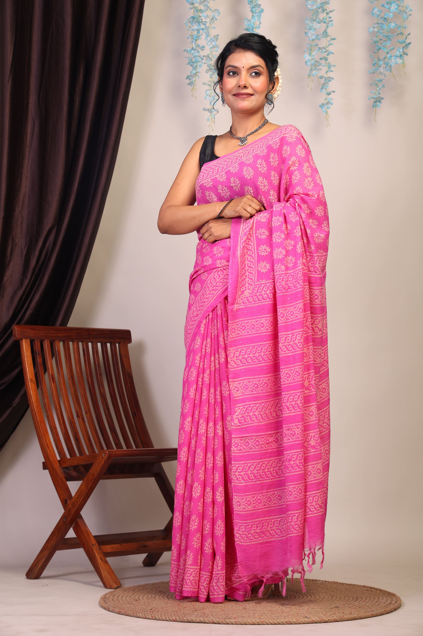 Anuttara Bhagalpuri Pink Cotton Silk Floral Saree with Unstitched Blouse_AFS1077-FS