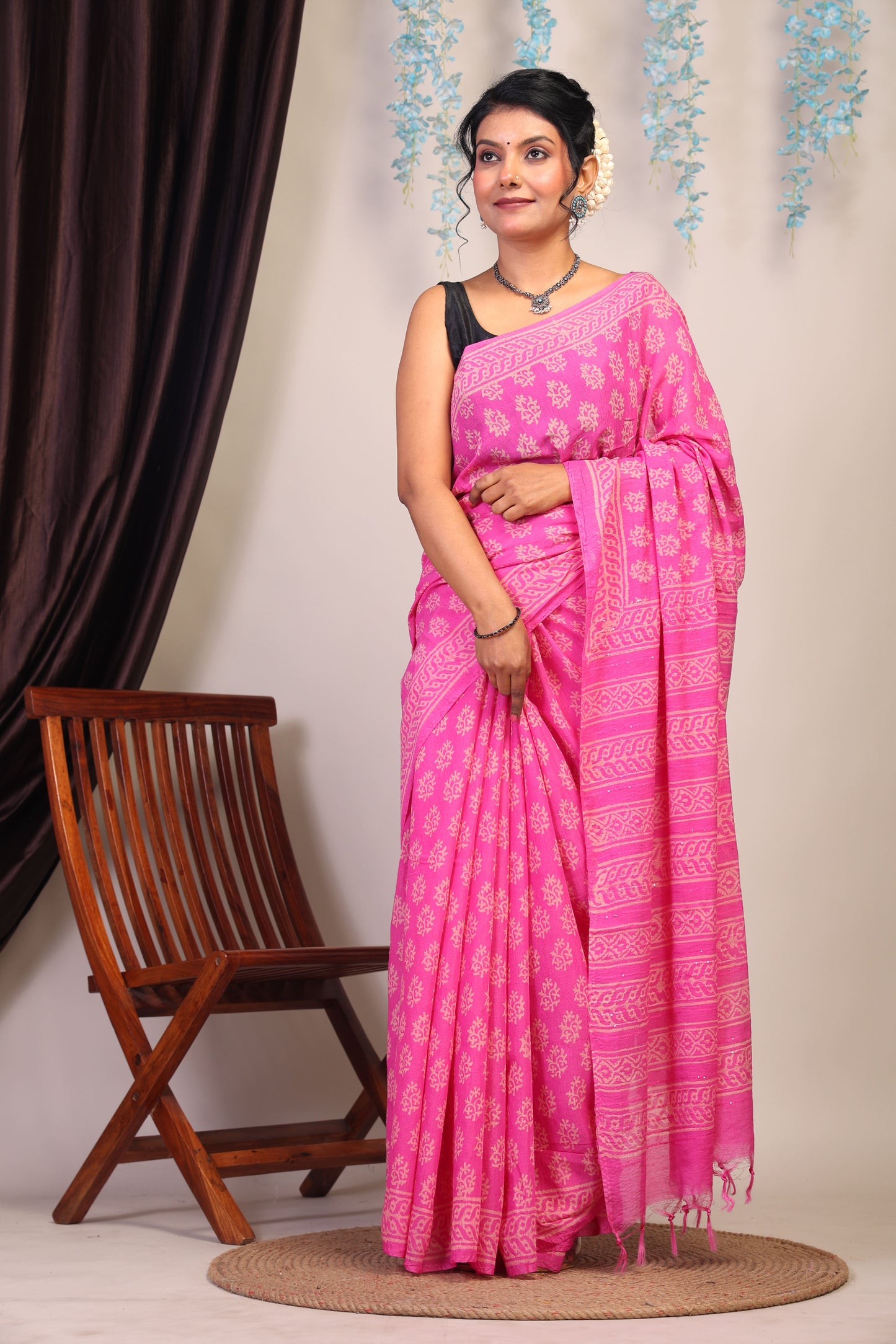 Anuttara Bhagalpuri Pink Cotton Silk Floral Saree with Unstitched Blouse_AFS1077-FS