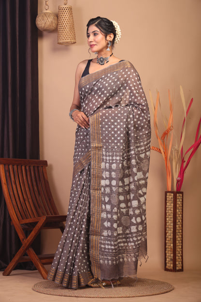 Anuttara Bhagalpuri Brown Cotton Silk Polka Dot Saree with Unstitched Blouse_AFS1154-FS