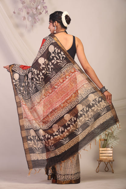 Anuttara Bhagalpuri Multicolor Cotton Silk Stripe/Check/Floral Saree with Unstitched Blouse_AFS1162-FS