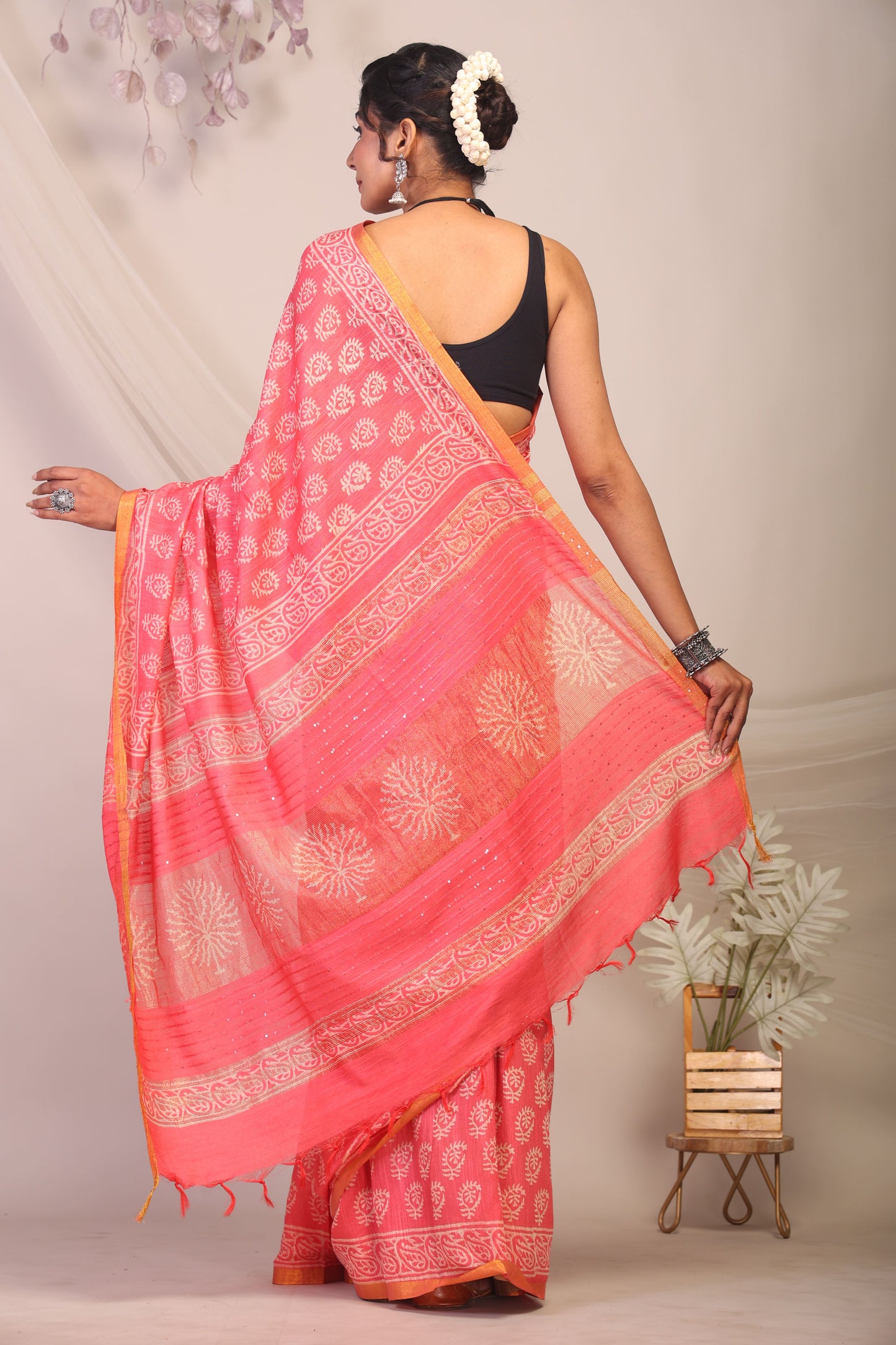 Anuttara Bhagalpuri Pink Cotton Silk Paisley/Floral Saree with Unstitched Blouse_AFS1164-FS
