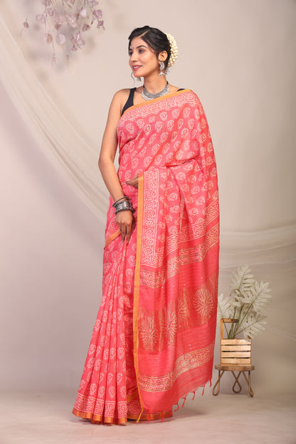Anuttara Bhagalpuri Pink Cotton Silk Paisley/Floral Saree with Unstitched Blouse_AFS1164-FS