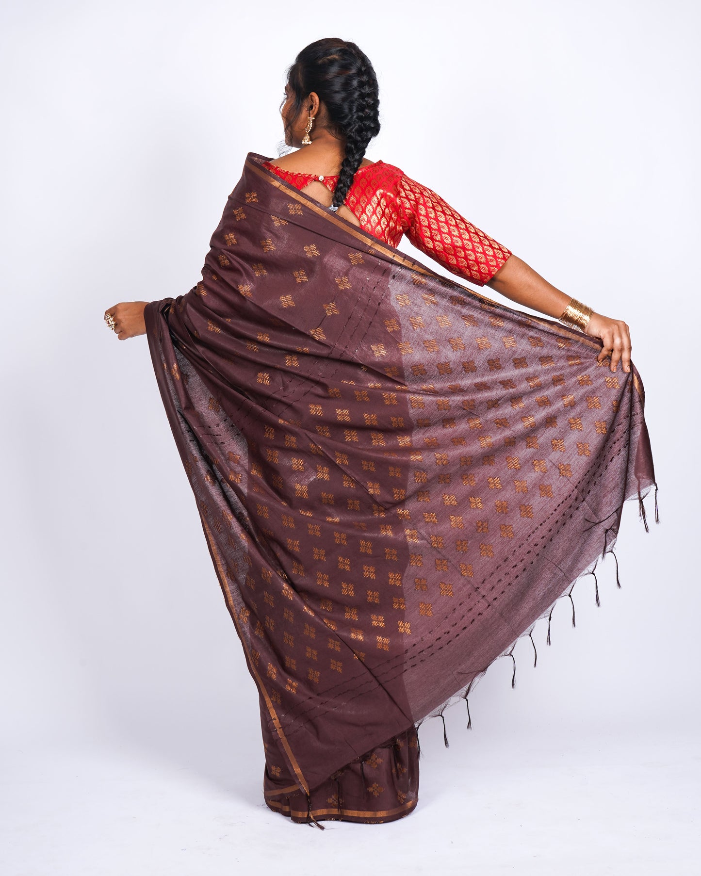 Anuttara Women's Brown Bhagalpuri Cotton Silk Golden Border Solid Ethnic Saree With Blouse_AFS1205-FS