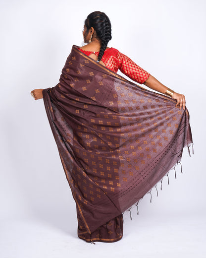 Anuttara Women's Brown Bhagalpuri Cotton Silk Golden Border Solid Ethnic Saree With Blouse_AFS1205-FS