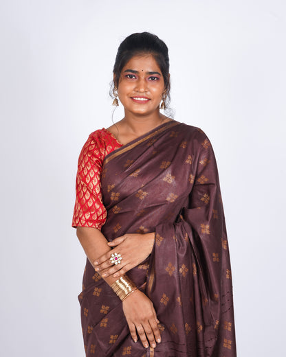 Anuttara Women's Brown Bhagalpuri Cotton Silk Golden Border Solid Ethnic Saree With Blouse_AFS1205-FS