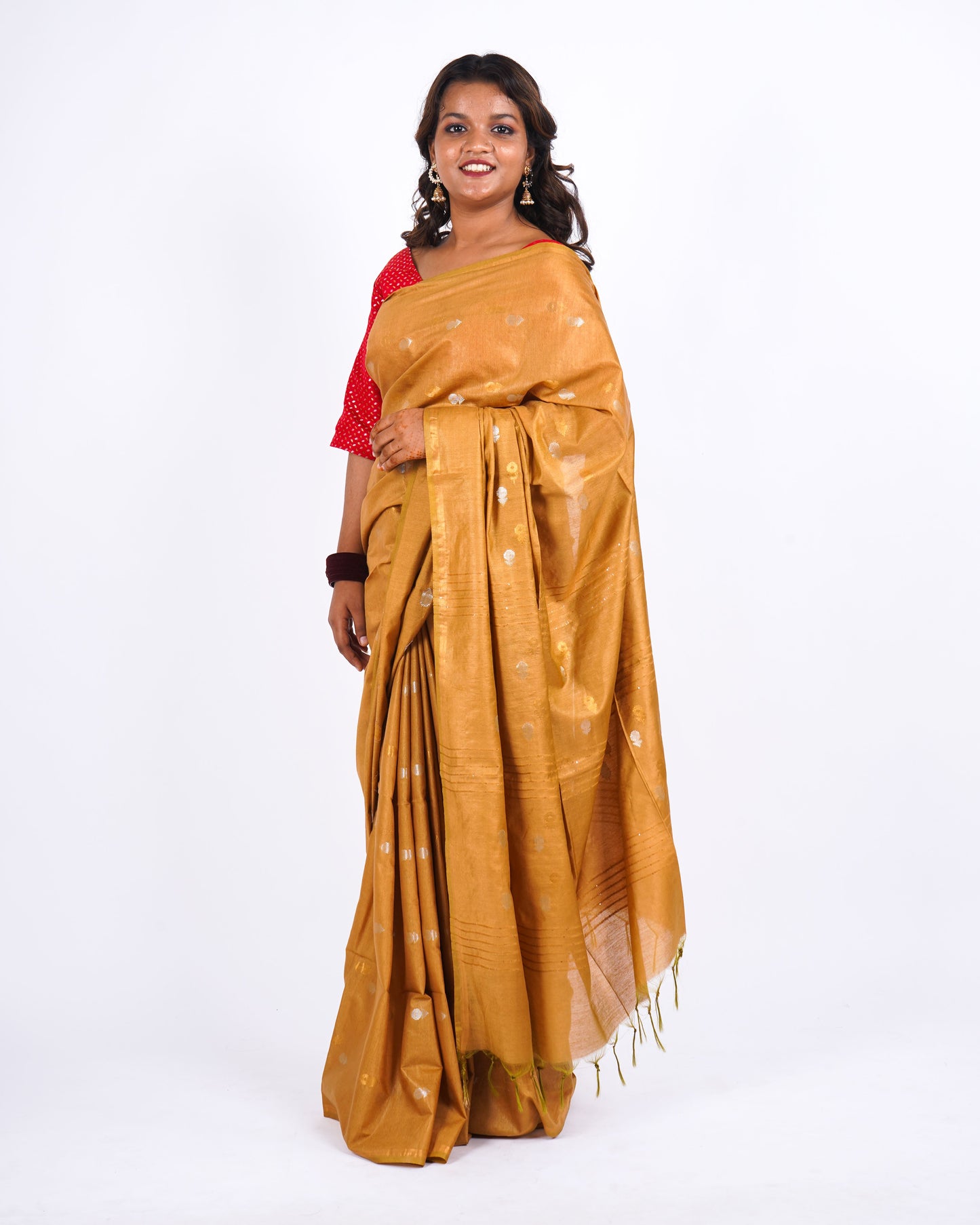 Anuttara Women's Mustard Bhagalpuri Cotton Silk Golden Border Solid Ethnic Saree With Blouse_AFS1209-FS