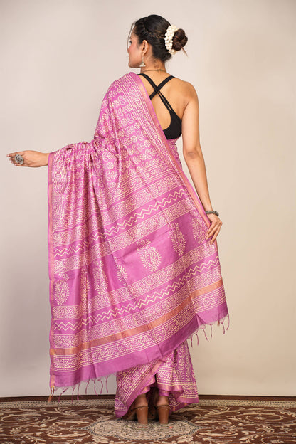 Anuttara Bhagalpuri Purple Cotton Silk Floral Saree with Unstitched Blouse_AFS1369-FS