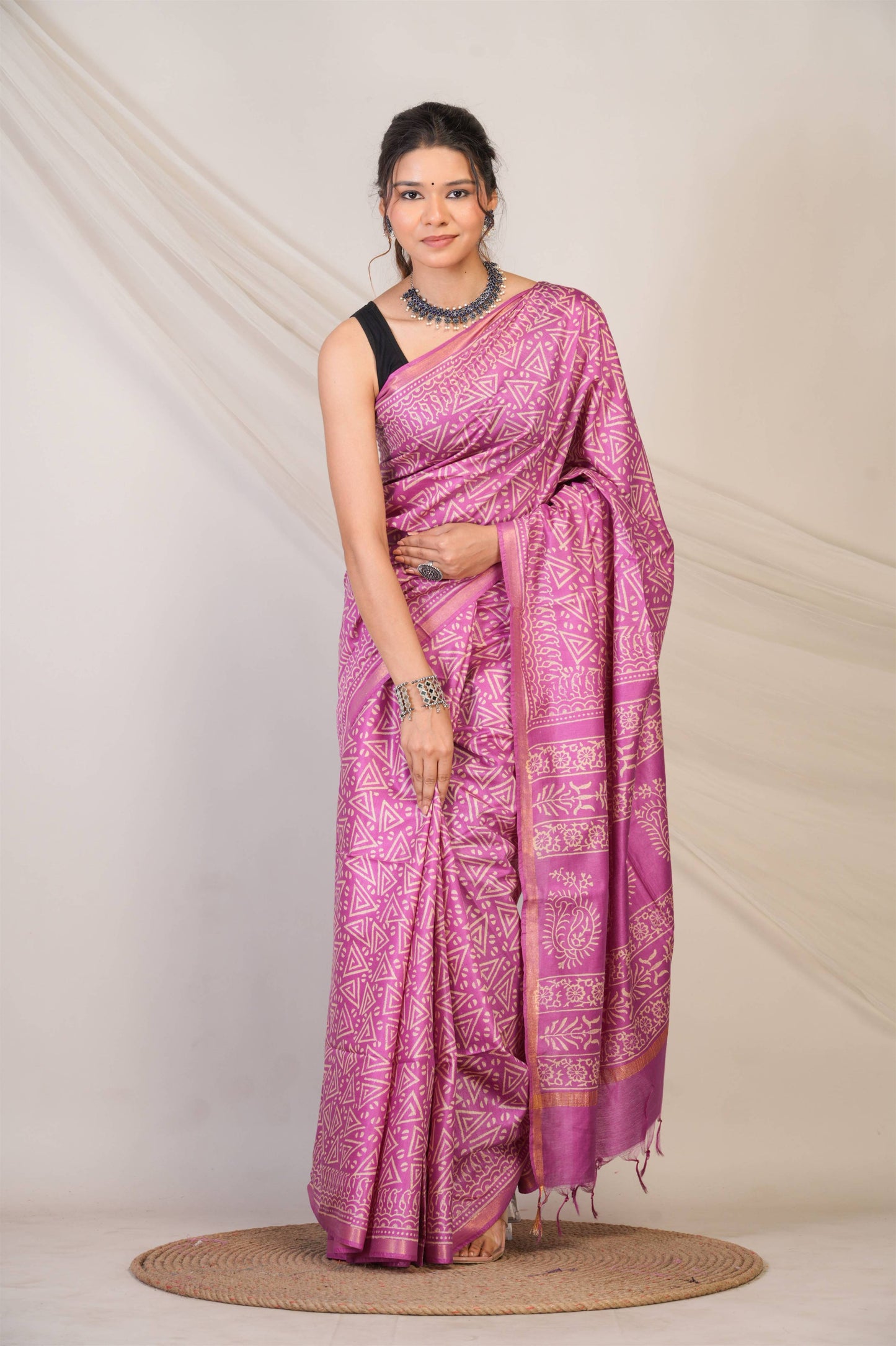 Anuttara Bhagalpuri Purple Cotton Silk Geometric Saree with Unstitched Blouse_AFS1385-FS