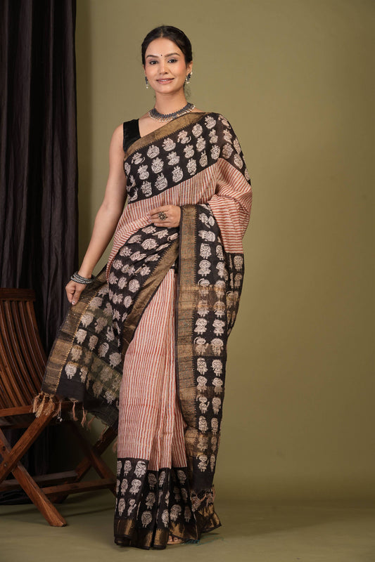 Anuttara Bhagalpuri Multicolor Cotton Silk Stripe, Trible Saree with Unstitched Blouse_AFS1417-FS