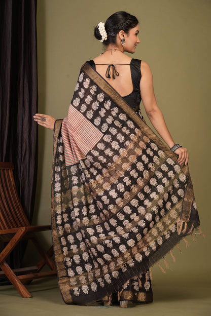Anuttara Bhagalpuri Multicolor Cotton Silk Stripe, Trible Saree with Unstitched Blouse_AFS1417-FS