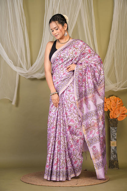 Anuttara Bhagalpuri Levender Jay Shree Cotton Fine Floral Saree with Unstitched Blouse_AFS1432-FS