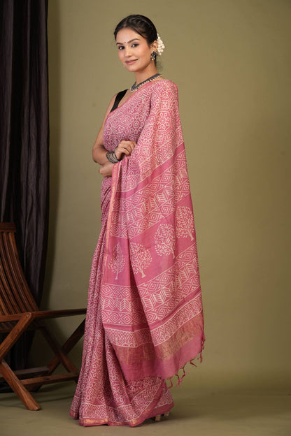 Anuttara Bhagalpuri Pink Cotton Silk (Art Silk) Bandhani Saree with Unstitched Blouse_AFS1439-FS
