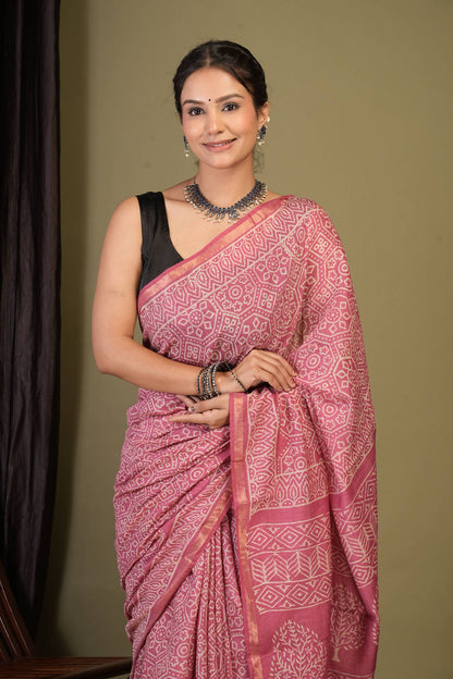Anuttara Bhagalpuri Pink Cotton Silk (Art Silk) Bandhani Saree with Unstitched Blouse_AFS1439-FS