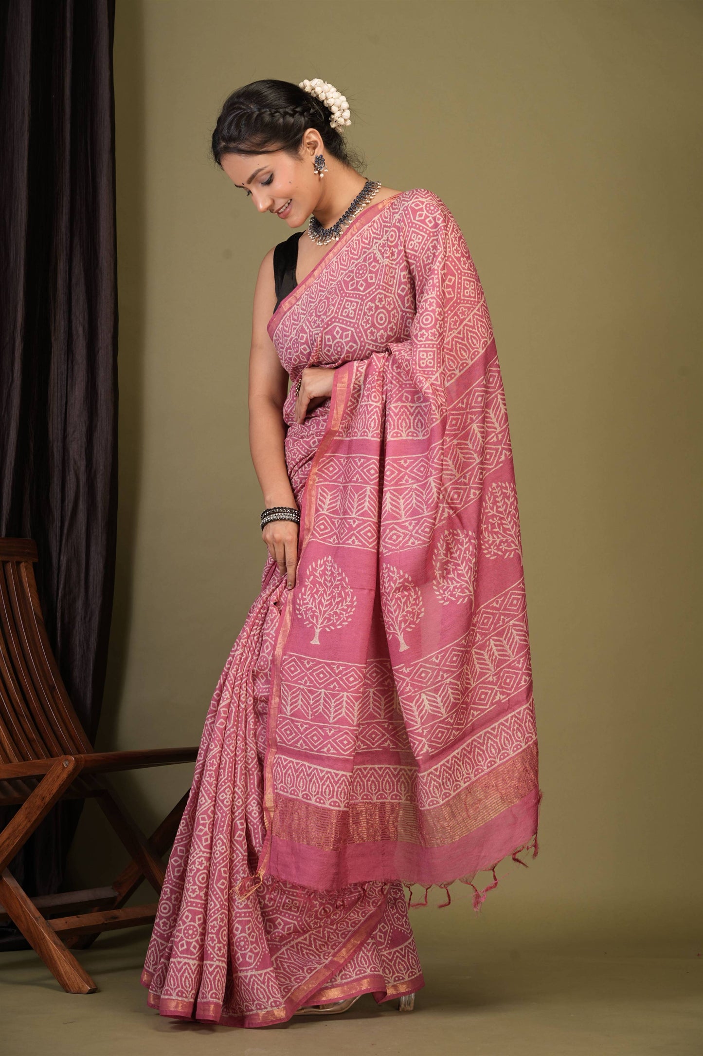 Anuttara Bhagalpuri Pink Cotton Silk (Art Silk) Bandhani Saree with Unstitched Blouse_AFS1439-FS