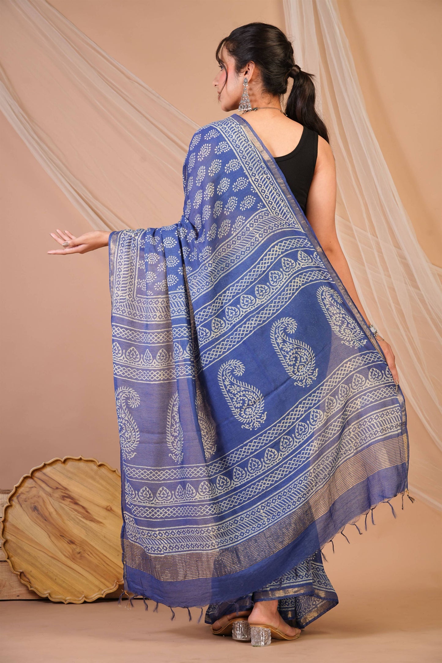 Anuttara Bhagalpuri Blue Cotton Silk (Art Silk) Abstract Saree with Unstitched Blouse_AFS1441-FS