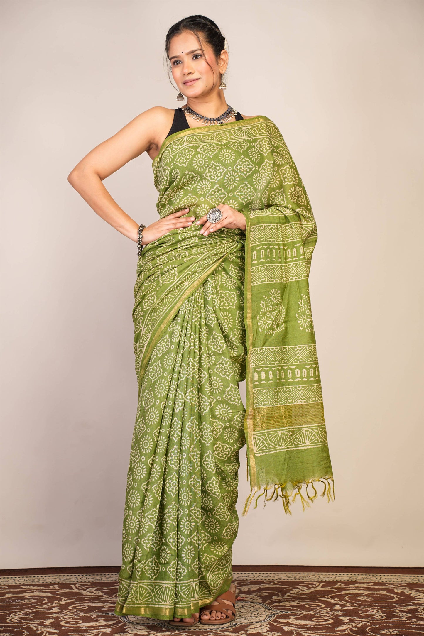 Anuttara Bhagalpuri Green Cotton Silk (Art Silk) Abstract Saree with Unstitched Blouse_AFS1444-FS