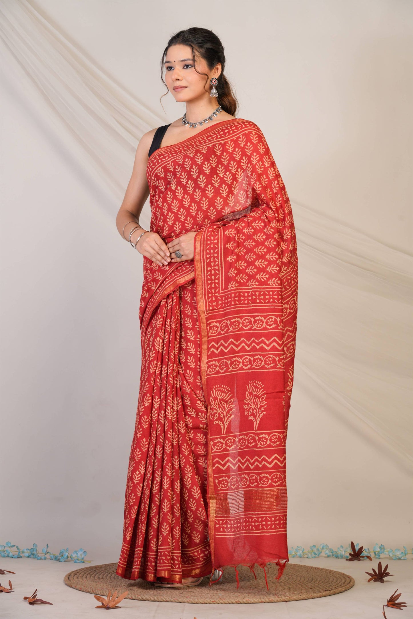 Anuttara Bhagalpuri Red Cotton Silk (Art Silk) Floral Saree with Unstitched Blouse_AFS1445-FS