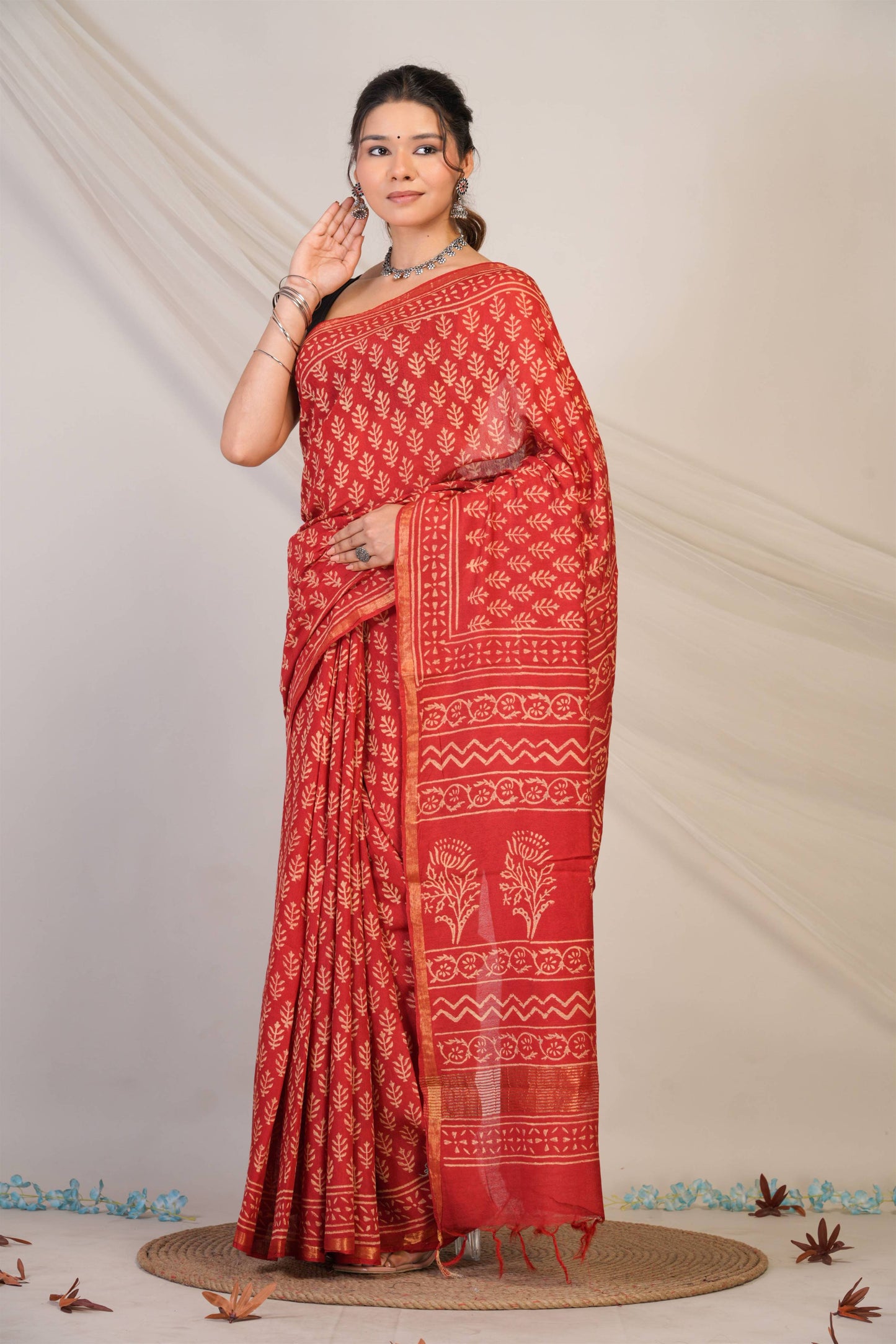 Anuttara Bhagalpuri Red Cotton Silk (Art Silk) Floral Saree with Unstitched Blouse_AFS1445-FS