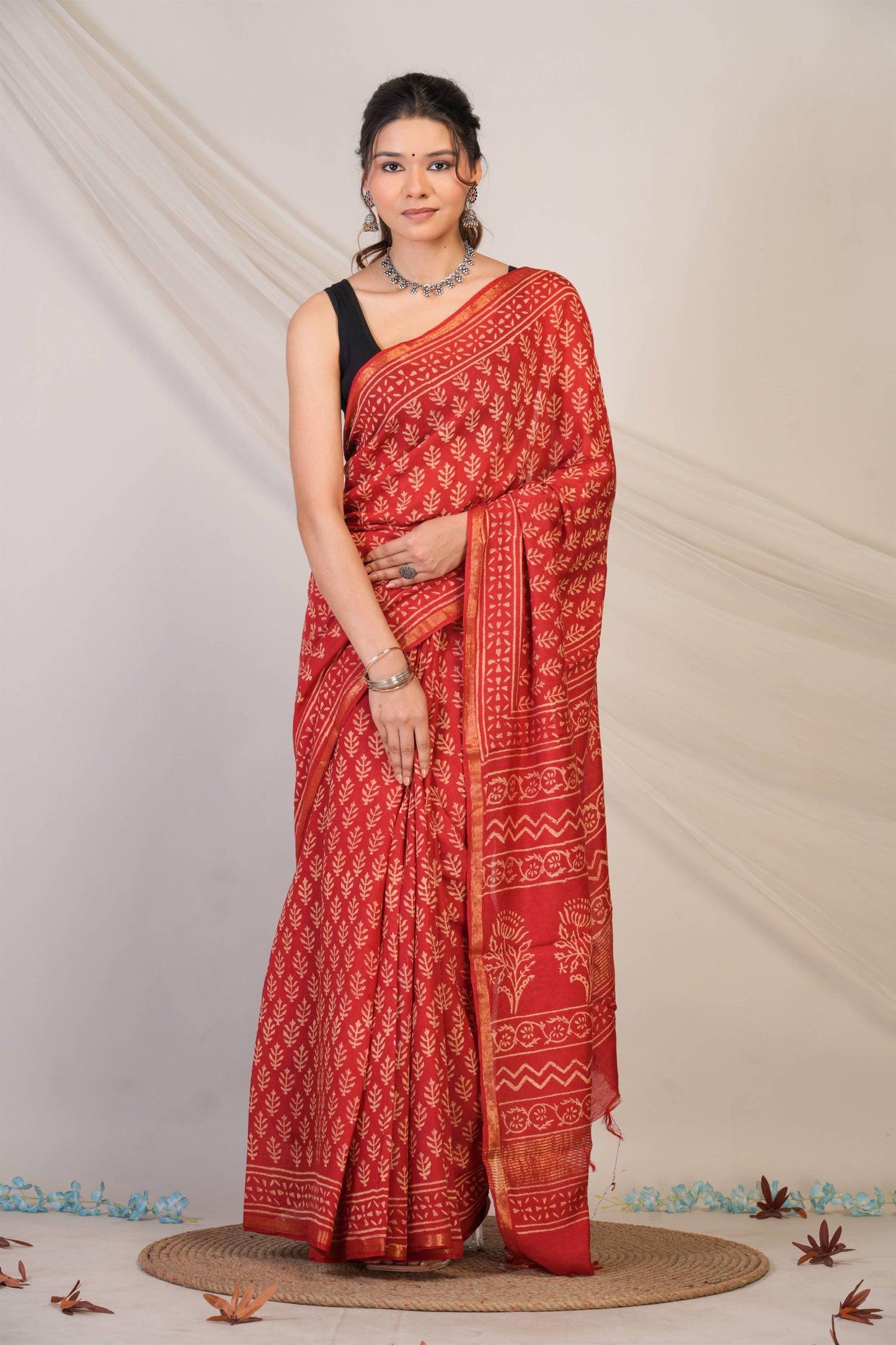 Anuttara Bhagalpuri Red Cotton Silk (Art Silk) Floral Saree with Unstitched Blouse_AFS1445-FS