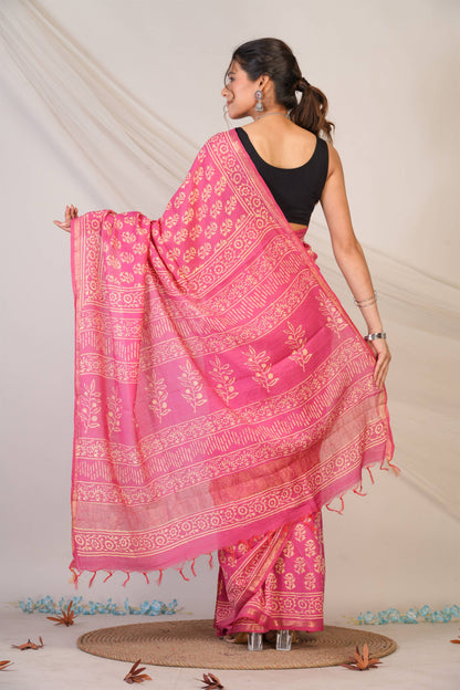 Anuttara Bhagalpuri Baby Pink Cotton Silk (Art Silk) Floral Saree with Unstitched Blouse_AFS1446-FS