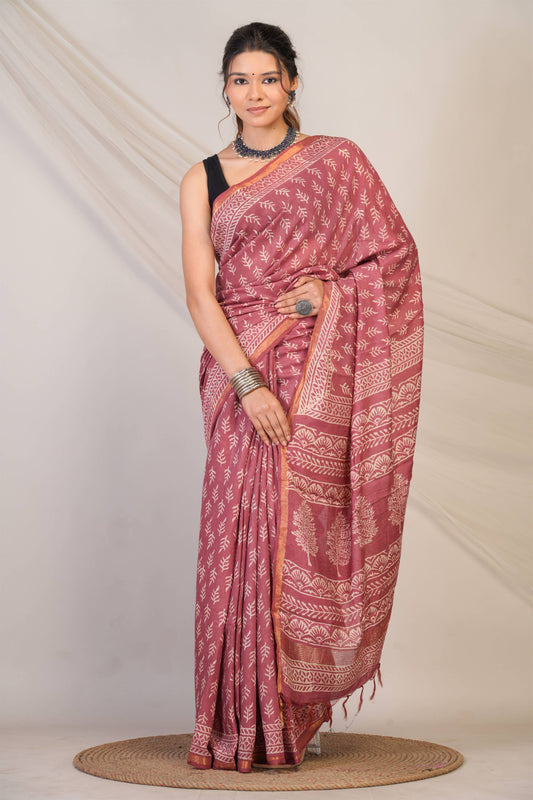 Anuttara Bhagalpuri Maroon Cotton Silk (Art Silk) Floral Saree with Unstitched Blouse_AFS1447-FS