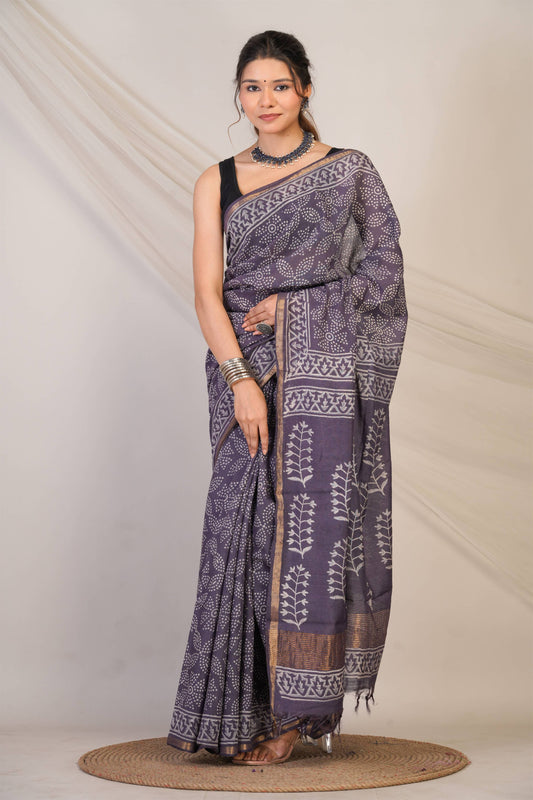 Anuttara Bhagalpuri Purple Mauve Cotton Silk (Art Silk) Bandhani Saree with Unstitched Blouse_AFS1448-FS