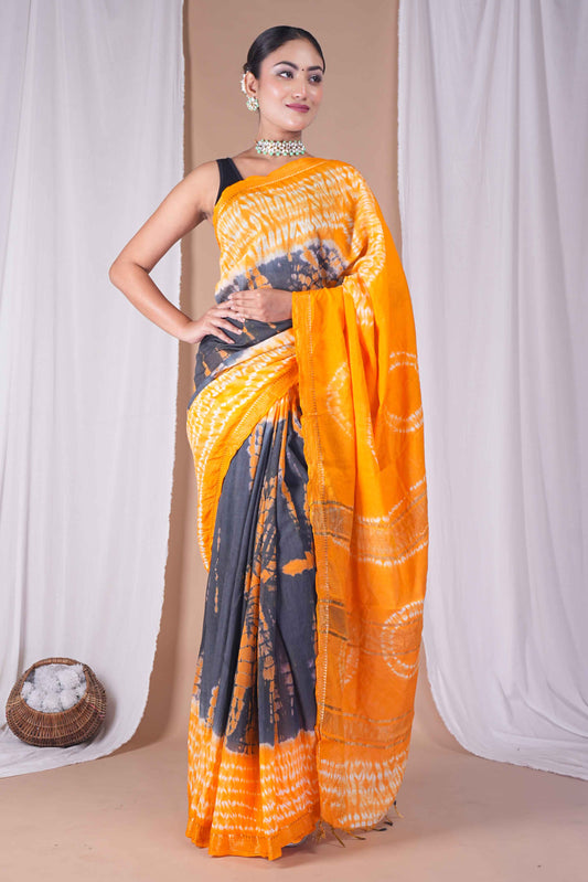 Anuttara Women's Bhagalpuri Multicolor Silk Blend Leheriya with Maheshwari Border Ethnic Saree With Blouse_AFS1514-FS