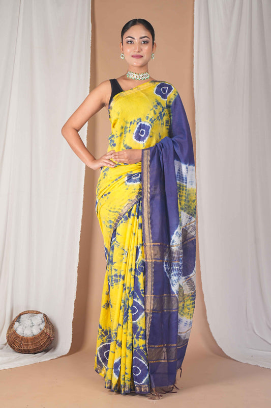 Anuttara Women's Bhagalpuri Multicolor Silk Blend Leheriya with Maheshwari Border Ethnic Saree With Blouse_AFS1515-FS