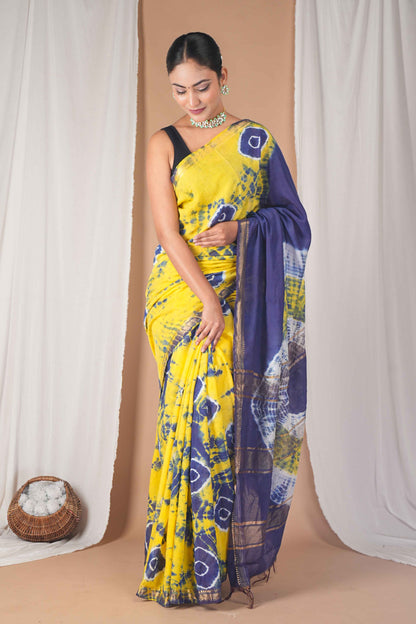 Anuttara Women's Bhagalpuri Multicolor Silk Blend Leheriya with Maheshwari Border Ethnic Saree With Blouse_AFS1515-FS