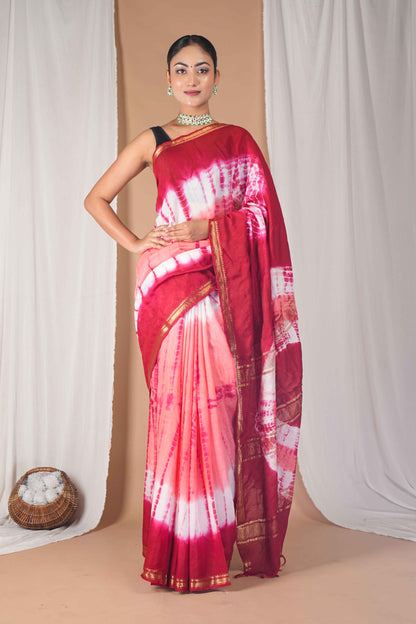 Anuttara Women's Bhagalpuri Multicolor Silk Blend Leheriya with Maheshwari Border Ethnic Saree With Blouse_AFS1518-FS