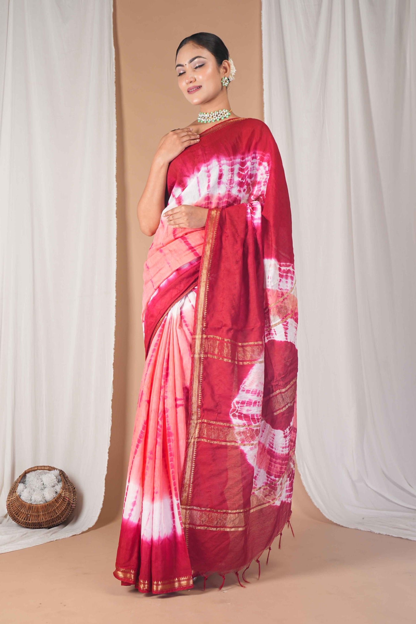 Anuttara Women's Bhagalpuri Multicolor Silk Blend Leheriya with Maheshwari Border Ethnic Saree With Blouse_AFS1518-FS