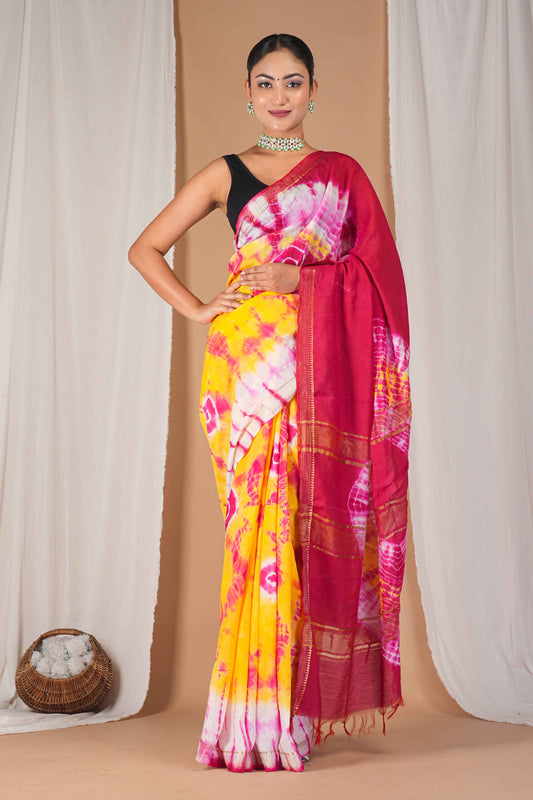 Anuttara Women's Bhagalpuri Multicolor Silk Blend Leheriya with Maheshwari Border Ethnic Saree With Blouse_AFS1520-FS