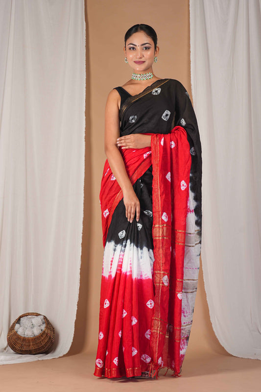 Anuttara Women's Bhagalpuri Multicolor Silk Blend Leheriya with Maheshwari Border Ethnic Saree With Blouse_AFS1521-FS