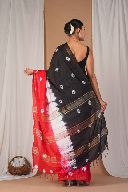Anuttara Women's Bhagalpuri Multicolor Silk Blend Leheriya with Maheshwari Border Ethnic Saree With Blouse_AFS1521-FS