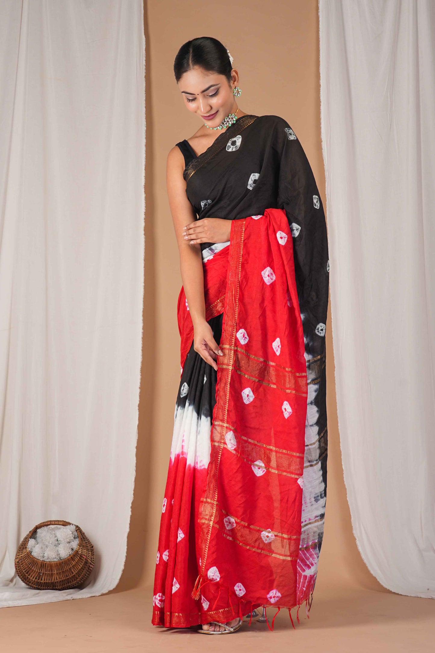 Anuttara Women's Bhagalpuri Multicolor Silk Blend Leheriya with Maheshwari Border Ethnic Saree With Blouse_AFS1521-FS