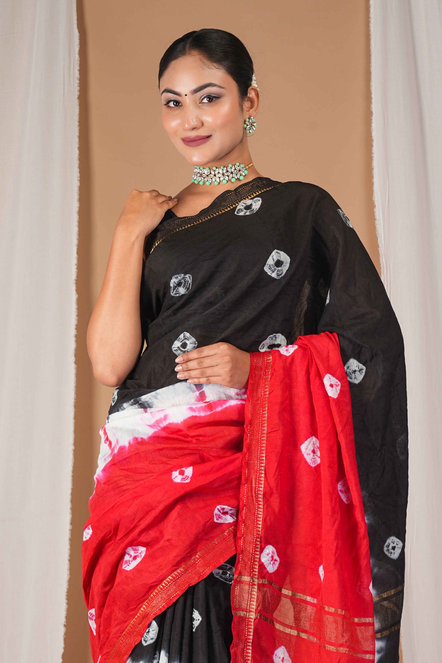 Anuttara Women's Bhagalpuri Multicolor Silk Blend Leheriya with Maheshwari Border Ethnic Saree With Blouse_AFS1521-FS