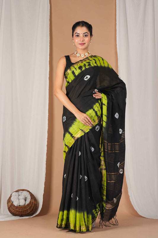 Anuttara Women's Bhagalpuri Multicolor Silk Blend Leheriya with Maheshwari Border Ethnic Saree With Blouse_AFS1522-FS