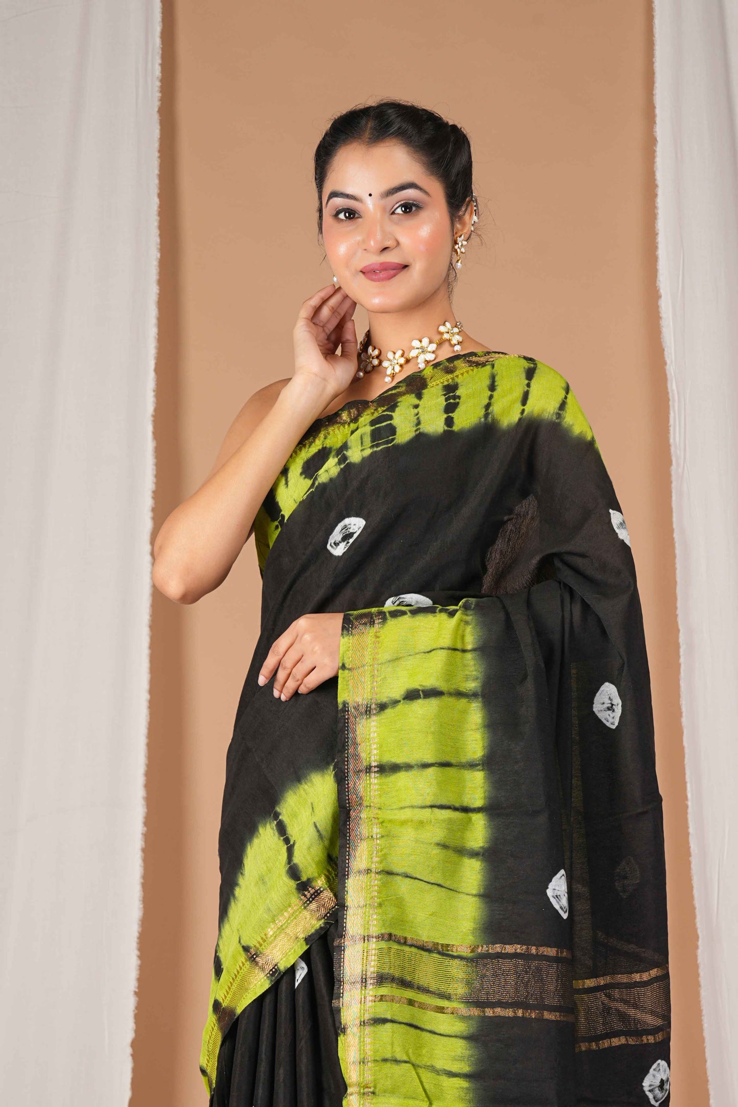 Anuttara Women's Bhagalpuri Multicolor Silk Blend Leheriya with Maheshwari Border Ethnic Saree With Blouse_AFS1522-FS