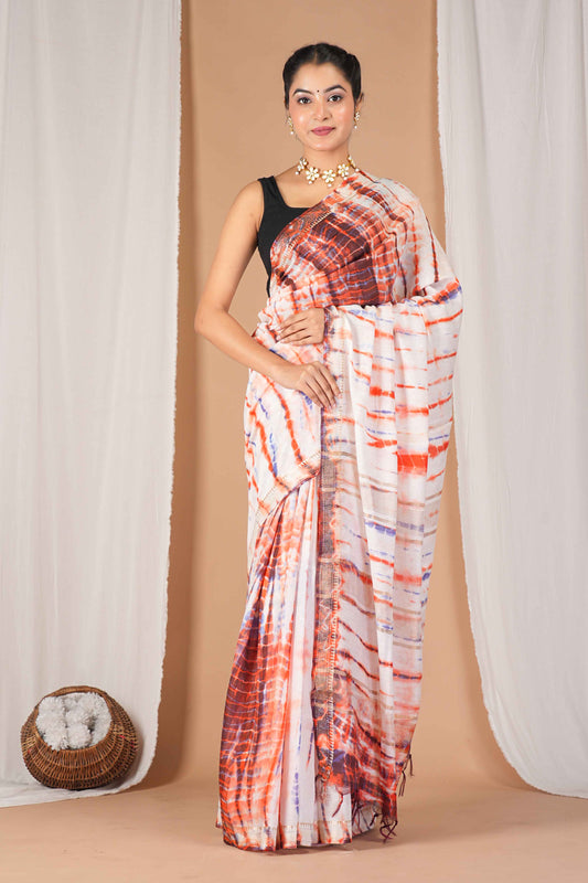 Anuttara Women's Bhagalpuri Multicolor Silk Blend Leheriya with Maheshwari Border Ethnic Saree With Blouse_AFS1523-FS